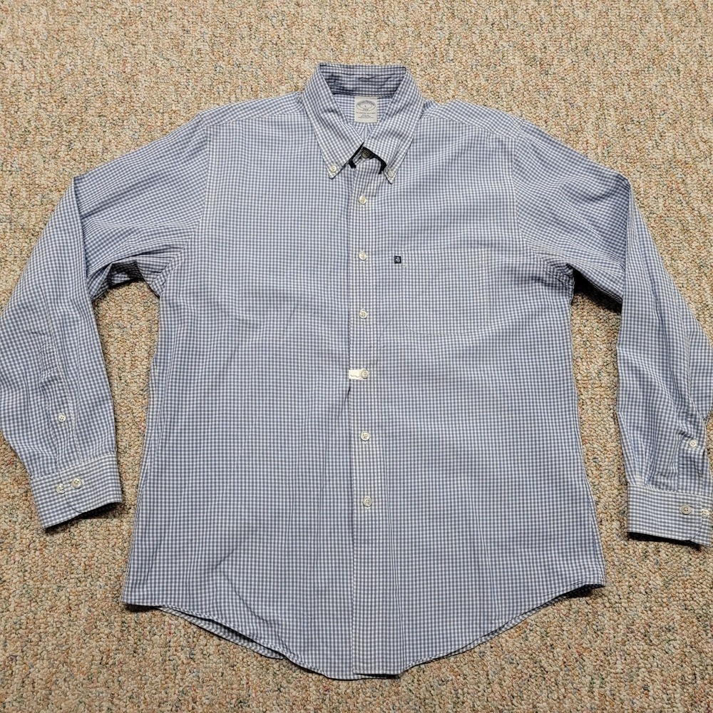 Brooks Brothers Shirt Mens Large Blue Check Button Down Long Sleeve Slim Fit - Picture 1 of 14